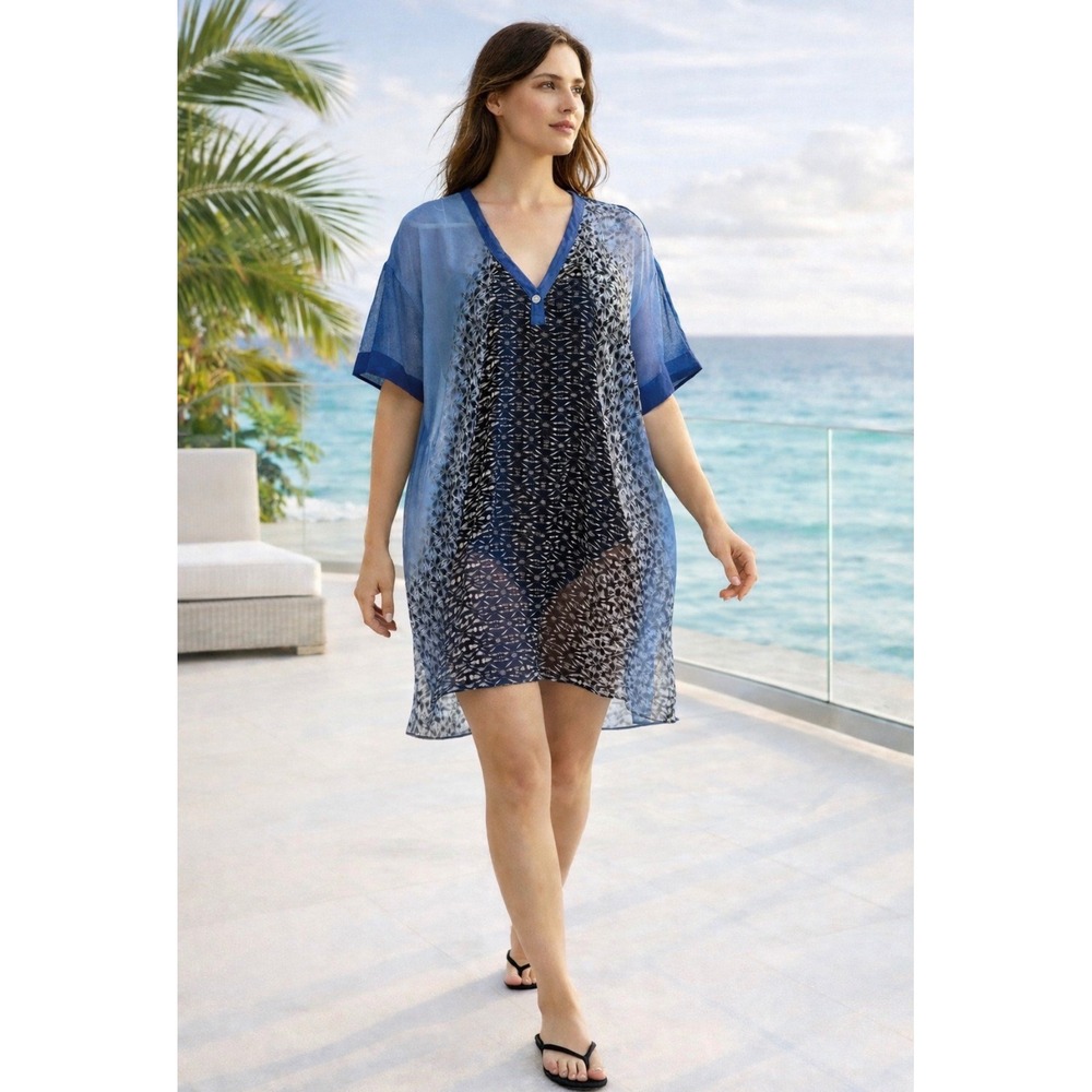 Libertine Sheer Abstract  S/S V Neck Dress Cover Up 12 Beach Resort wear Luxury